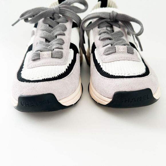 Chanel CC Tennis Shoes Suede Knit Trainer Sneaker Eu 38 US 7-7.5 - Picture 4 of 12
